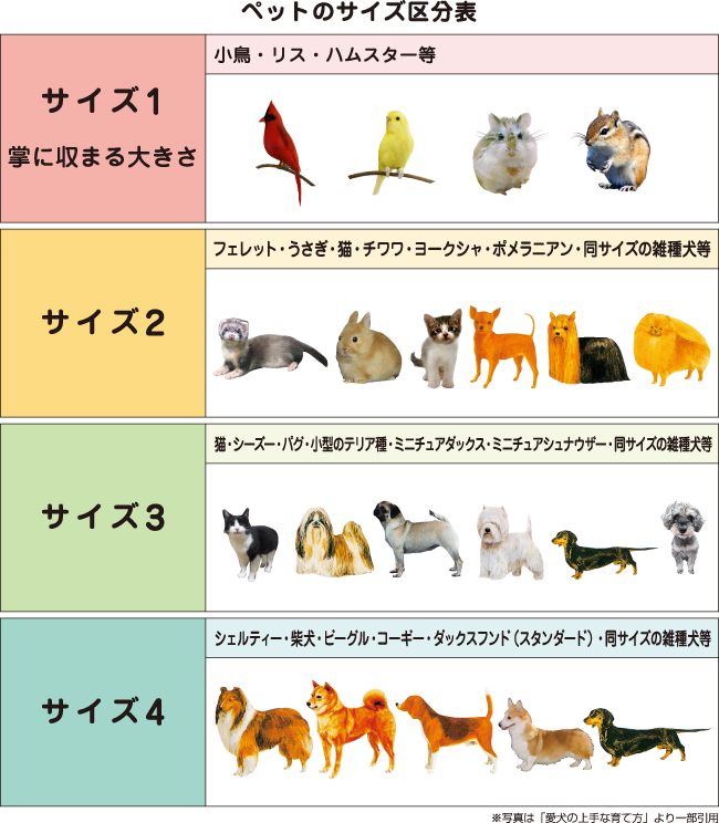 ペットのサイズ区分表